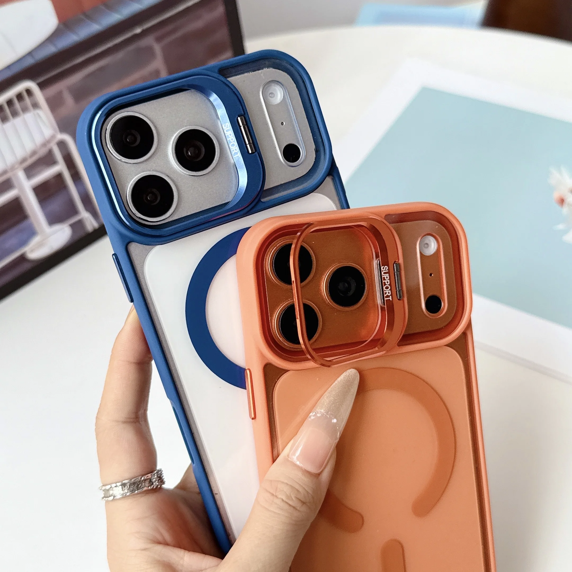 Shockproof Transparent Lens Support Phone Case For iPhone 17 13 11 16 Pro Max 15 14 12 17ProMax 17Pro For Magsafe Magnetic Cover view 3