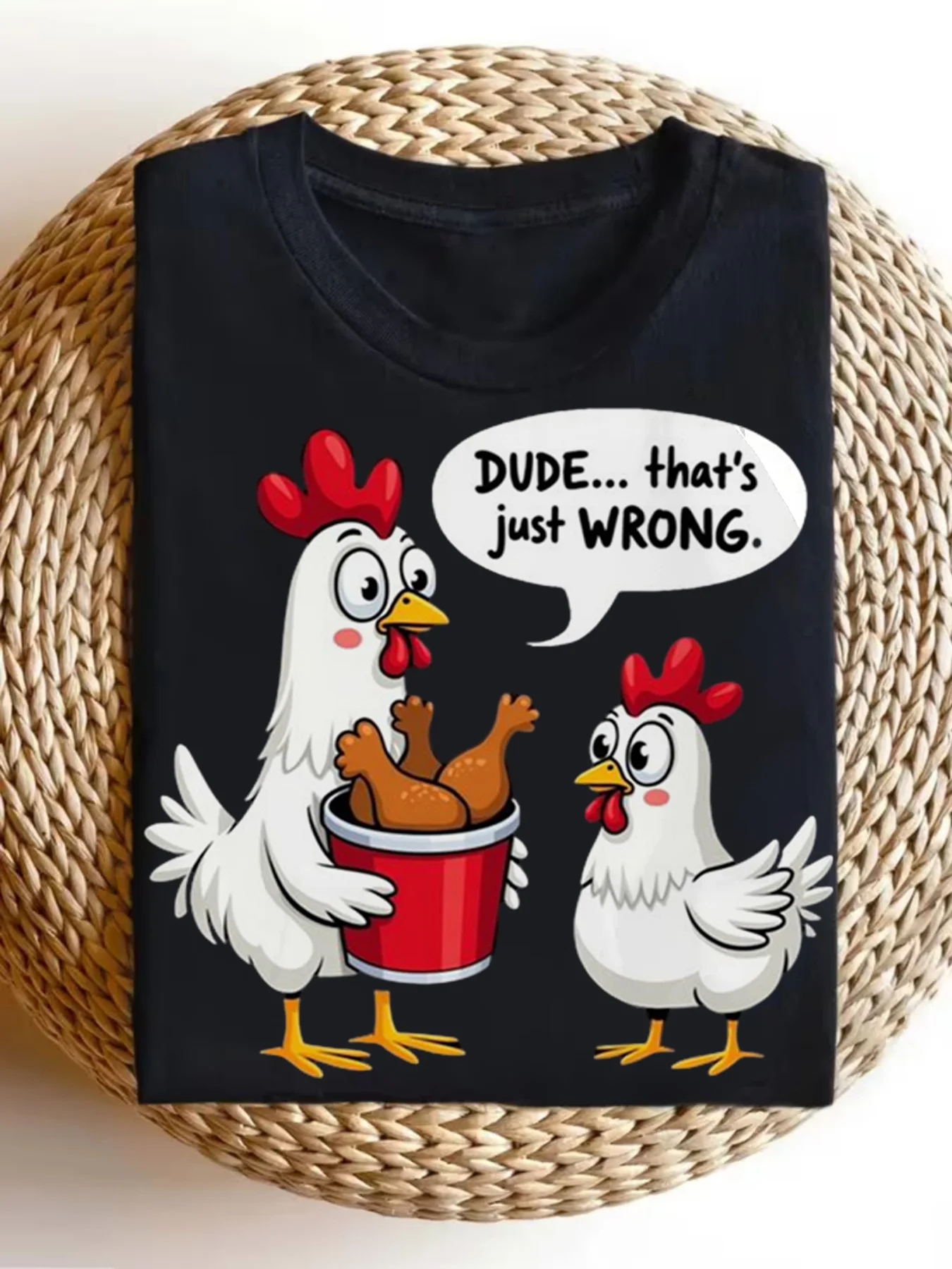 【Single Image】Halloween Costume Plus Size Men's Round Neck Funny T-Shirt - Golf Accessories Vintage Fried Chicken T-Shirt with Cartoon Chicken Bucket Print - Short Sleeve Casual Round Neck T-Shirt, suitable for daily wear, machine washable, comfortable top for everyday outfits and themed events - Western Cowboy Day, Back-to-School Season, Easter Gift