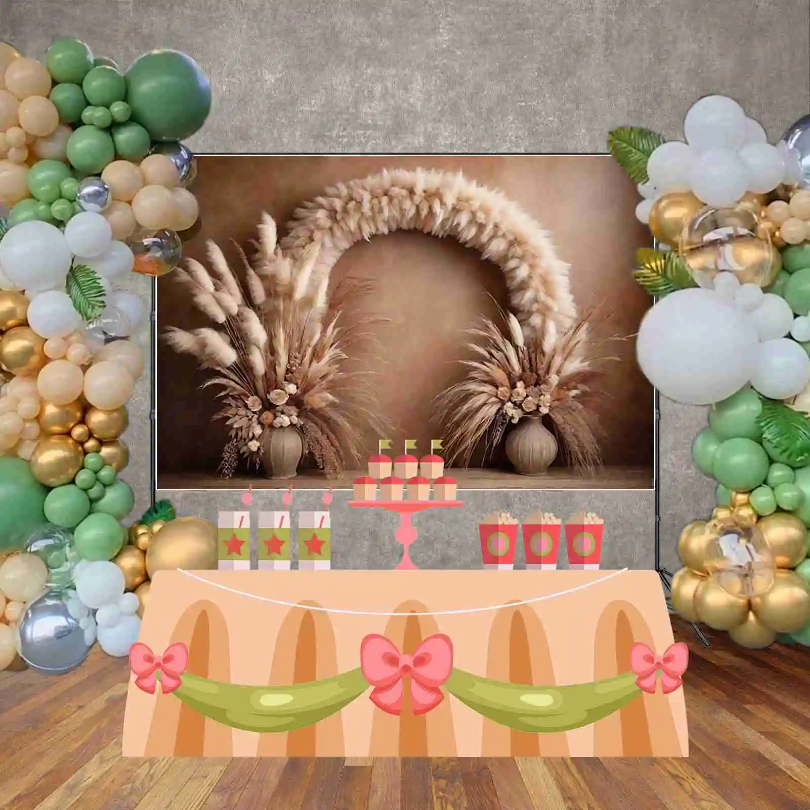 ดวงจันทร์. QG โบฮีเมีย Thatch การถ่ายภาพฉากหลัง Boho ฤดูใบไม้ร่วงห้องนั่งเล่น Photocall พื้นหลังเด็กสตูดิโอ Photobooth อุปกรณ์เสริม