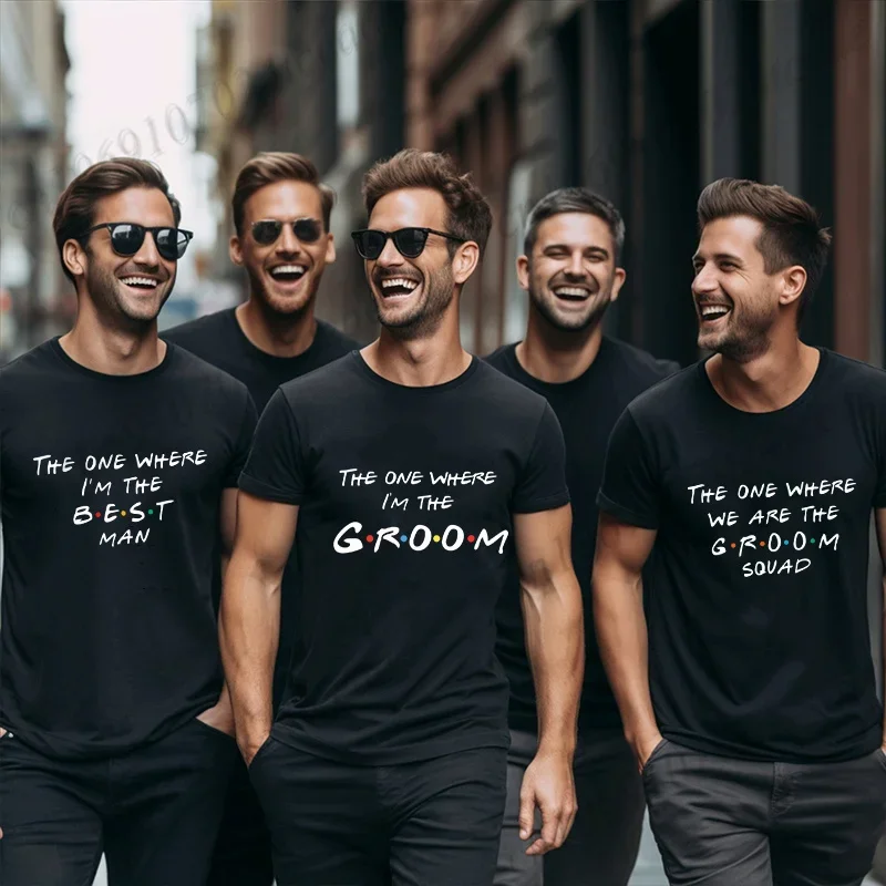 Groom Squad Best Man T-shirt Groom's Team Tees Fashion Graphic Friends Single Farewell Bachelor Party Shirt Engaged Wedding Tops