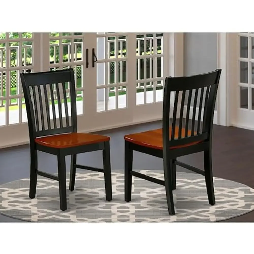 Modern Asian Hardwood Dining Chairs Set of 2 Vertical Slat Back Kitchen Furniture Black & Cherry