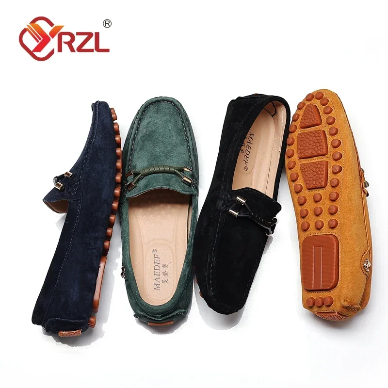 YRZL Size 48 Loafers Men Luxury Brand Moccasins Shoes Men Suede Leather Loafers Shoes Slip on Non-slip Driving Loafers for Men