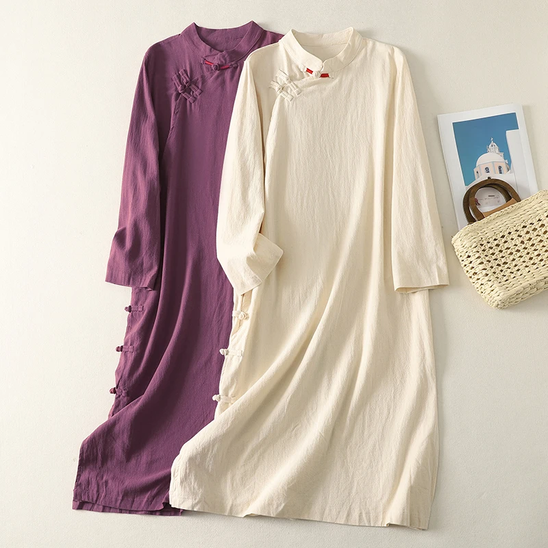 

Новая китайская длинная юбка на пуговицах с высокой талией, хлопковая традиционная этническая женская модная осенняя новинка, поступление