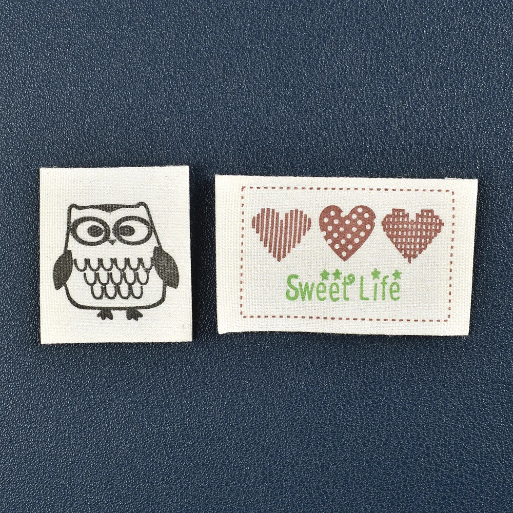 New Arriving 48Pcs Fabric Owl Label Tags Rectangle Handmade Labels For Clothing Tags Sewing Crafts Diy Hats Bags Decoration