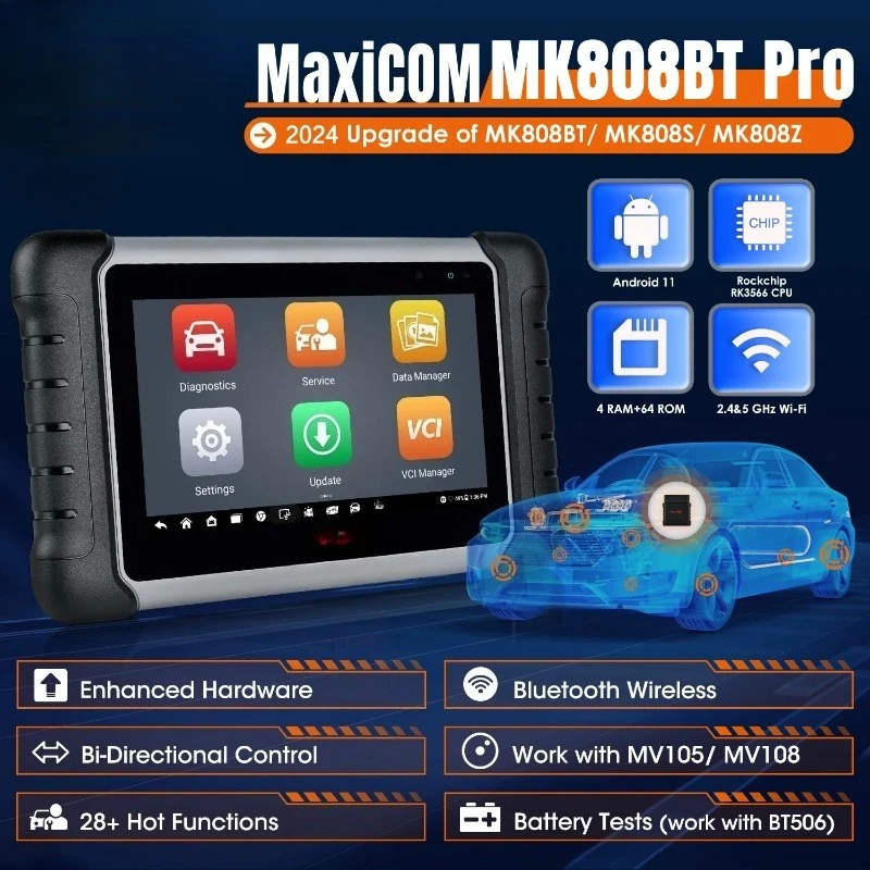 MK808BT pro ماسح ضوئي للسيارة كاشف ترميز المفاتيح الماسح الضوئي التلقائي Obd2 مع بلوتوث لأداة تشخيص المركبات التي تعمل بنظام Android وiOS