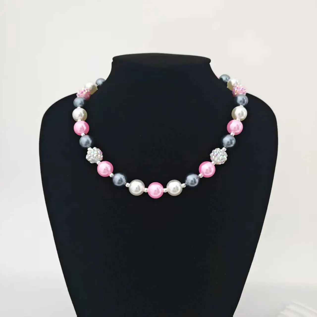 Swwet meninas feriado artesanal colar bebê menina bonito branco cinza pérolas colar jóias para o natal