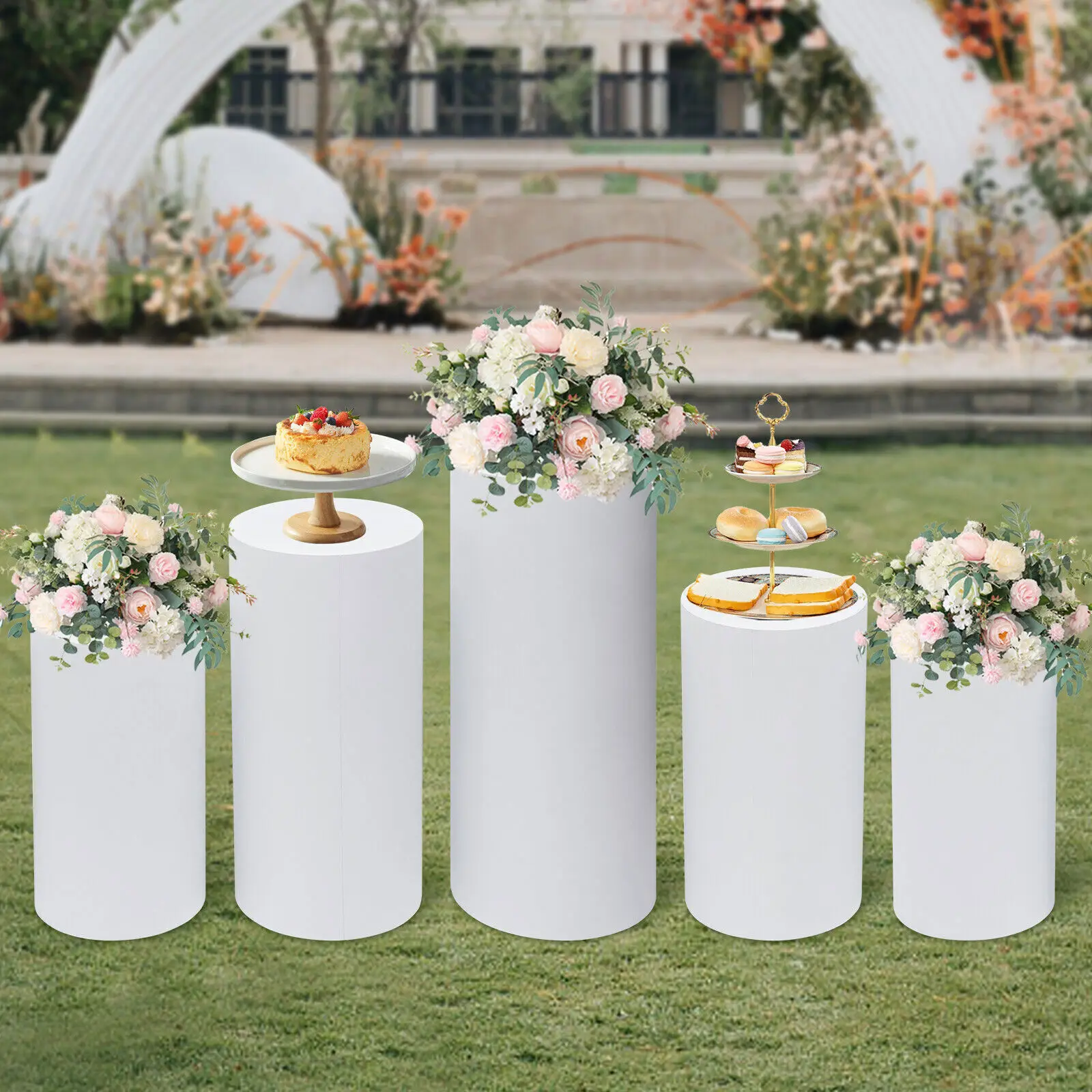 5pcs Cylinder Pedestal Art Decor Stand for Wedding Cake Display Pillars Plinths