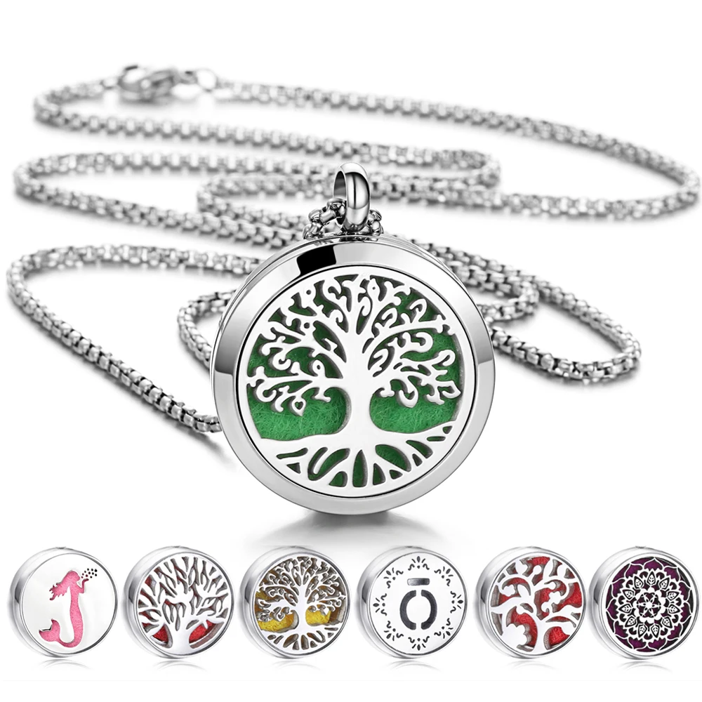 Tree of Life Aromatherapy Necklace Stainless Steel Aroma Diffuser Necklace Open Locket Aromatherapy Jewelry Pendant Necklaces