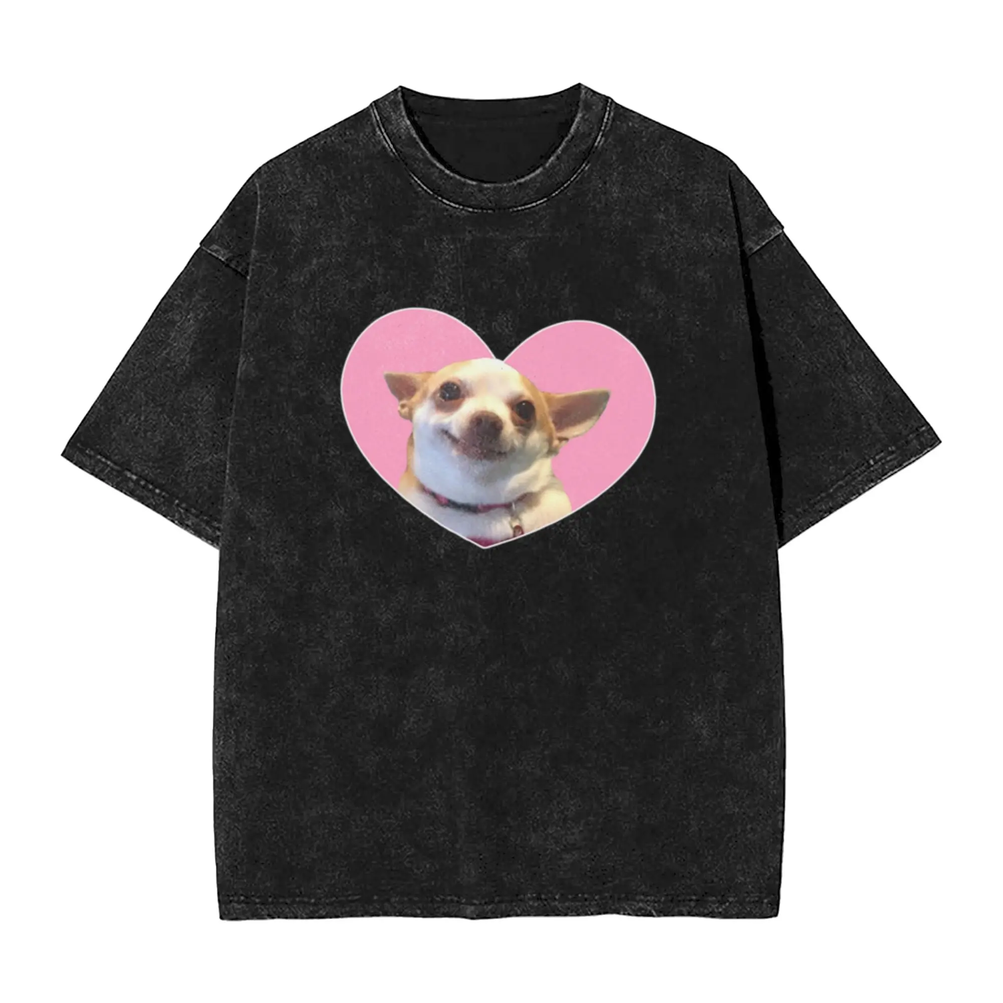 Angry Chihuahua   Happy Chihuahua Meme Pink Heart Design Unique Comfort A T-Shirt Oversized Short Sleeve Cotton Tees Tops