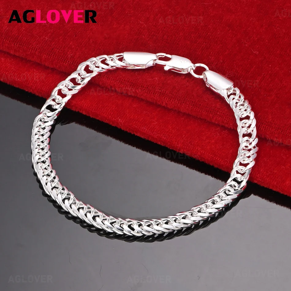 

AGLOVER 925 Sterling Silver Flat Chain Bracelet Cute Charm Woman Birthday Gift Jewelry