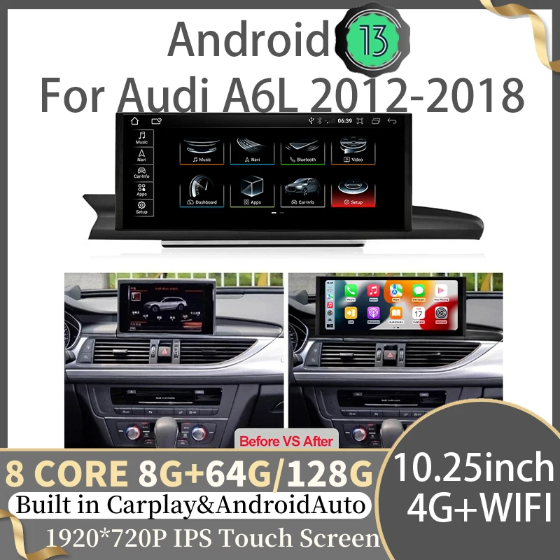 

Android13 GPS Navigation 10.25/12.5" Carplay Auto Radio For AUDI A6 A7 C7 2012-2018 Car Video Players Smart Screen HeadUnit