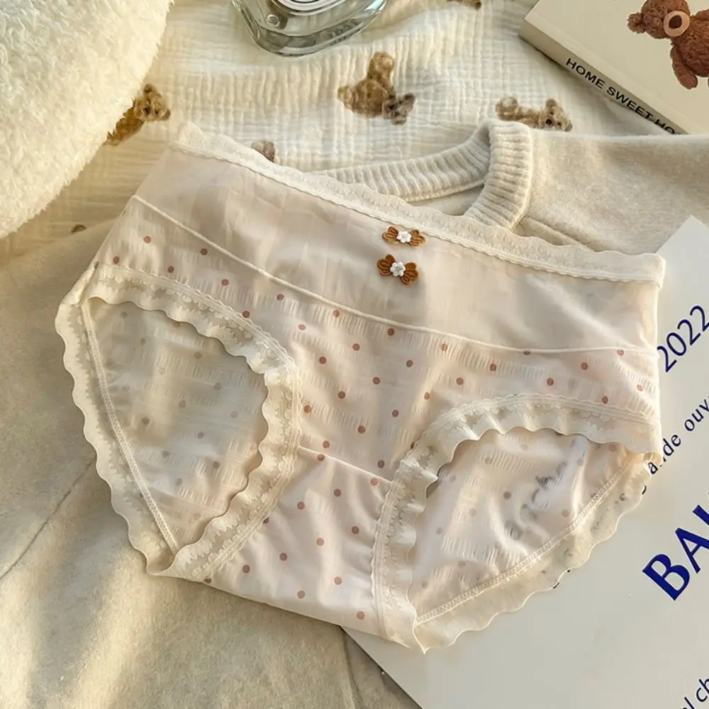 تنفس منتصف الخصر الدانتيل شبكة سراويل نقطة شفافة الحلو كشكش ملخصات ملابس داخلية مريحة رقيقة الملابس الداخلية النساء النساء