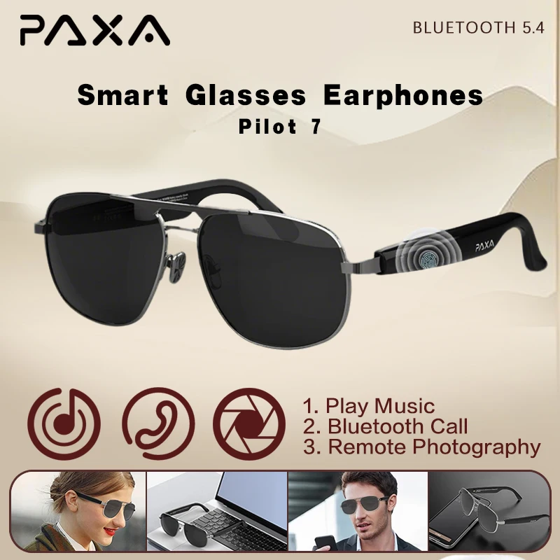 

PAXA Pilot 7 Sunglasses Smart Glasses Earphones Bluetooth 5.4 Multi-function HD Call Remote Camera Bone Conduction Music Headset