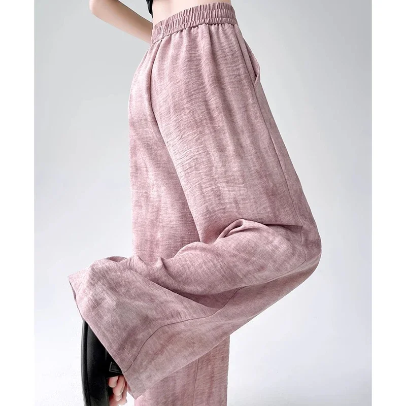 2025 femmes décontracté concepteur lâche jambe large pantalon filles cravate colorant empilé jambe droite pantalons femme rose noir abricot Baggy pantalon