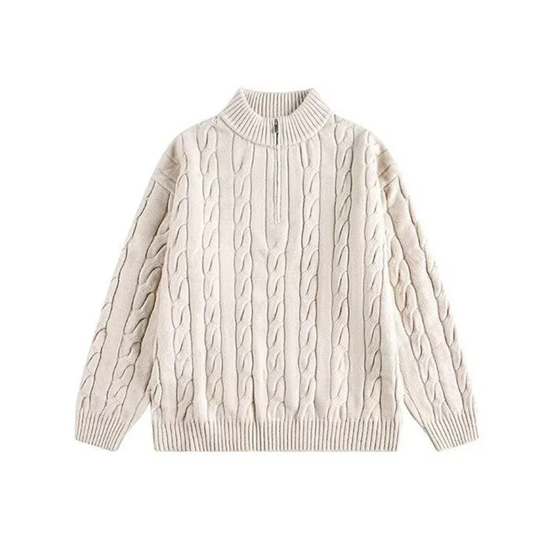 Autumn New Half Zipper Sweaters Men's Old Money Twists Pattern Half High Collar Knit Pullovers British Lazy Comfortable Jumpers