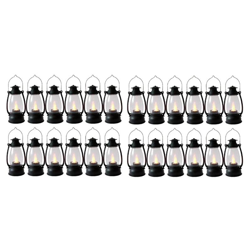 Vintag Candle Lanterns For Indoors 24Pcs Mini Lantern With Flicker Candles Small Hanging Lanterns For Home Decor Black