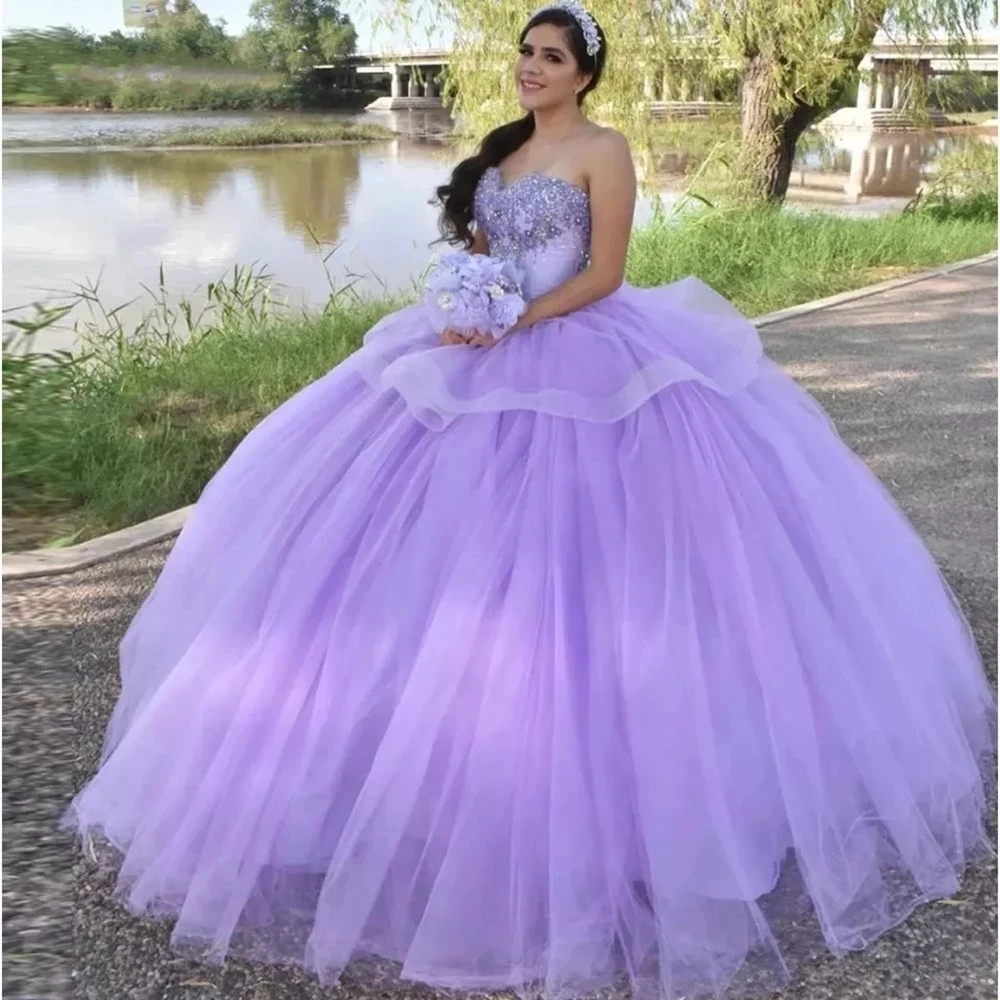 

Angelsbridep Lavender Ball Gown Quinceanera Dress Sequined Beads Tiered Sweet 16 Girl Brithday Party Dresses Vestidos De 15 Años