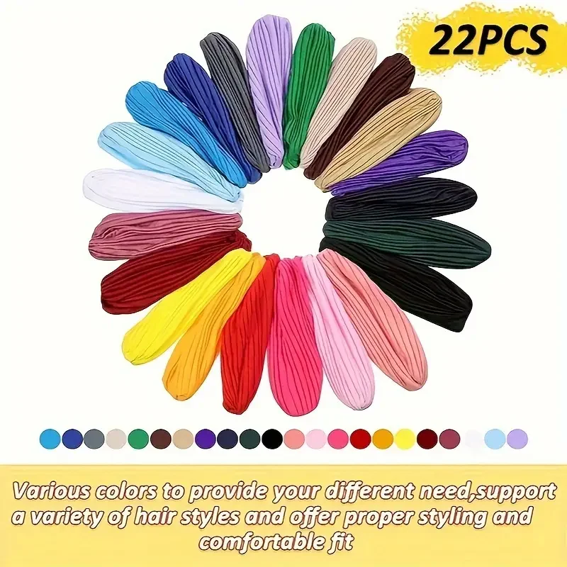 3pcs Solid Color Elastic Turban Cap, Casual Pleated Head Wrap Beanie Head Scarf Chemo Hats for Women