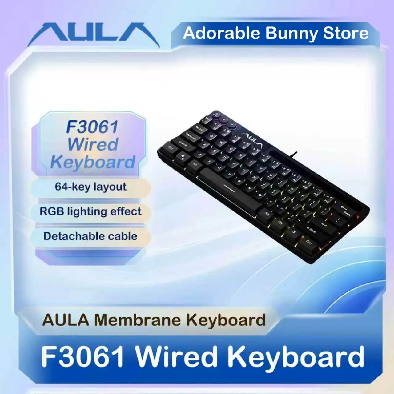 Teclado Mecânico AULA F3061 com Sensação Táctil, 61 Teclas, Teclado Mini com Fio, Teclado com Retroiluminação RGB, Teclado para Desktop, Laptop e Jogo