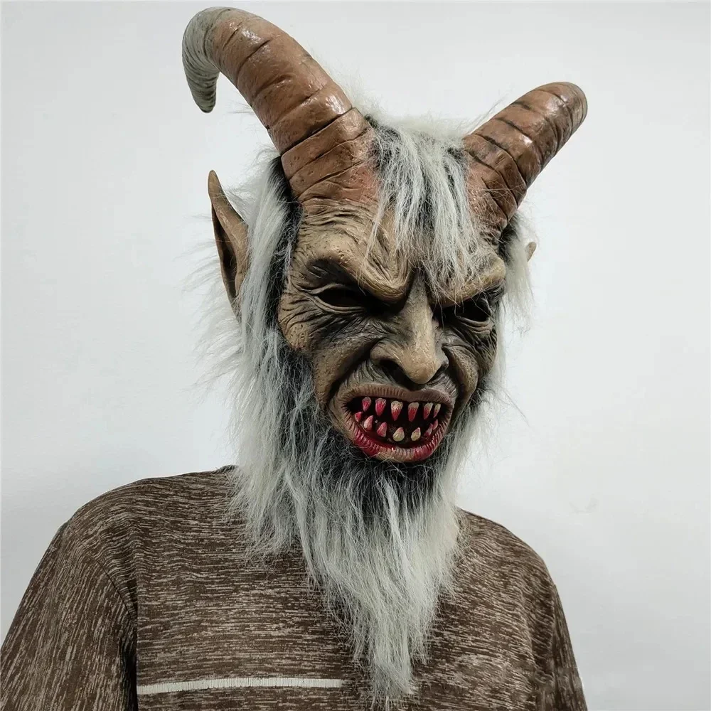 

2025Masque de Démon Rouge en Latex, Visage d'Horreur Lucifer, Cosplay, Corne d'Animal, Casque d'Halloween, Accessoires de Costum