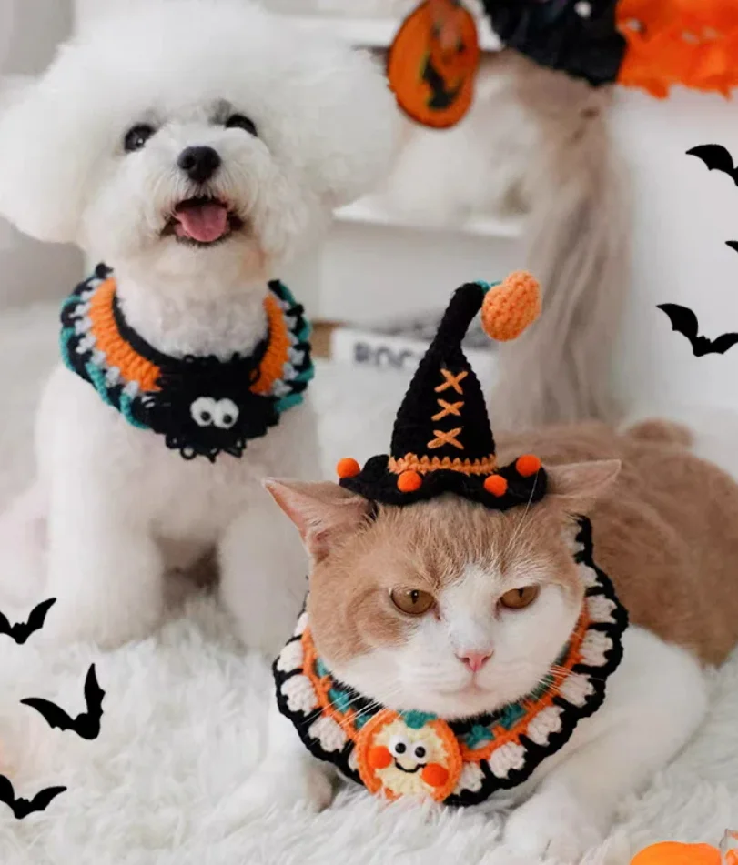 

Handmade Cat Collars Cats Nacklace Decoration Halloween Decorative Scarfs For Pets Cat Accessiorie Hallow Collars Decor