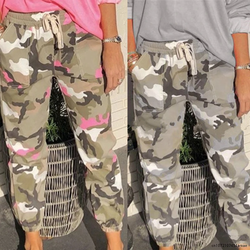 Camouflage Streetwear Cargo Pants Women Casual Joggers Black High Waist Loose Female Trousers Korean Style Ladies Pants