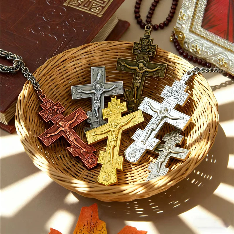 New 2026 Antique Copper Orthodox Cross Necklace Engraved Crucifix Premium Christian Pendant for Spiritual Devotion & Daily Wear