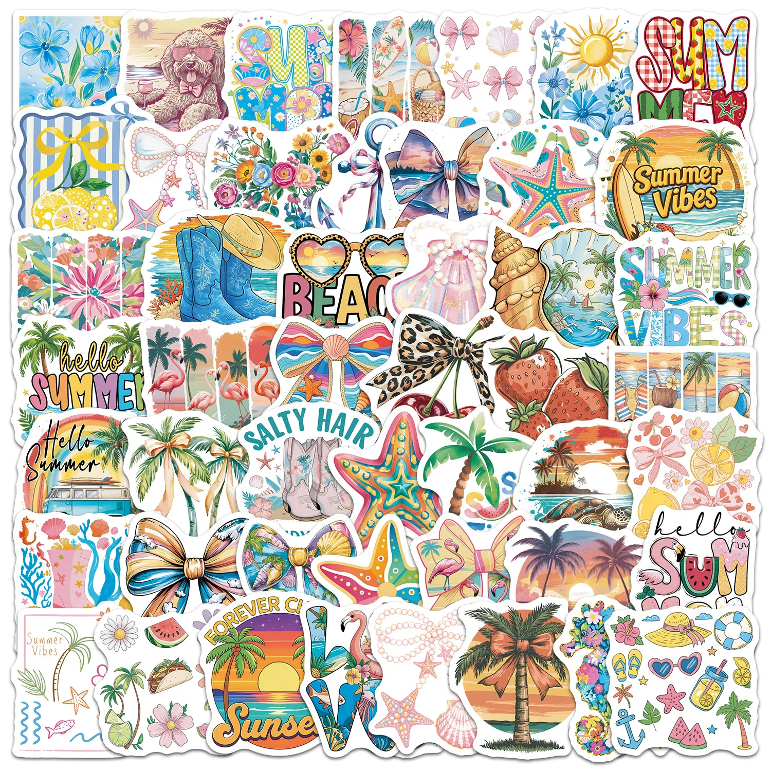 

50PCS Cartoon Summer Beach Sticker Creative Decorative Water Cup Mobile Phone Case Notebook Surfing Waterproof Graffiti Toy Gift