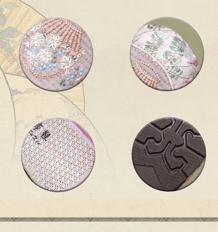 Damen-Slipper mit Blumenstickerei, flache Schuhe aus Mesh, chinesischer Stil, dekorativer Knoten, atmungsaktiv, leicht, rutschfest, Mutter-Slipper. – Detail 5