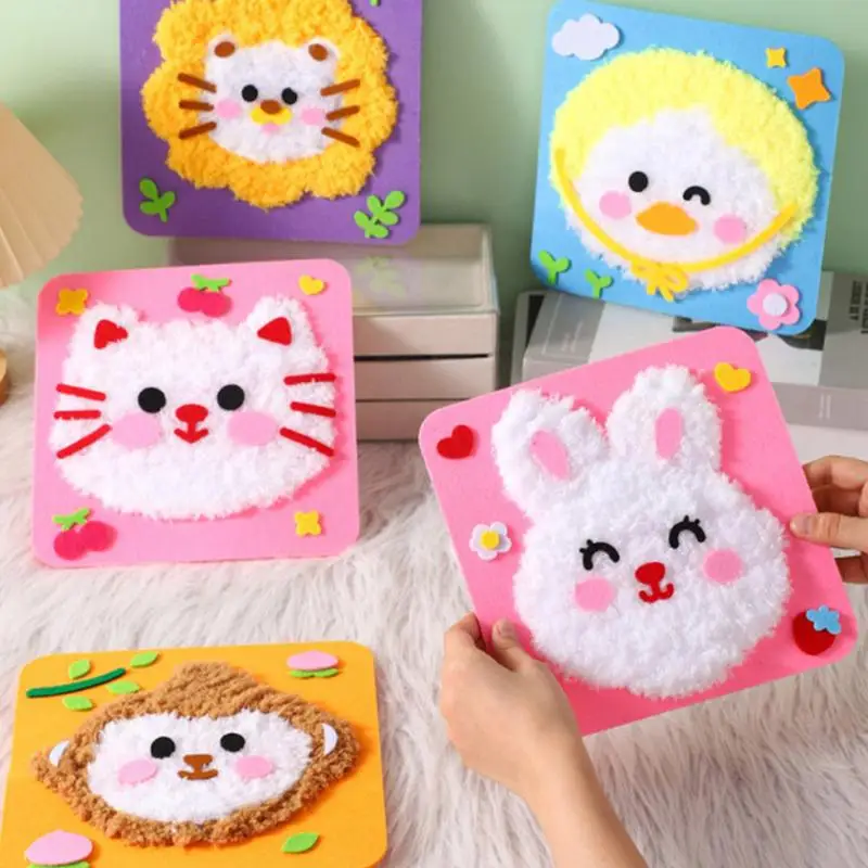 Set da ricamo per bambini Kit da cucito artigianale a tema animale Giocattoli educativi per infilare per bambini Ragazzi Ragazze Compleanno Pasqua