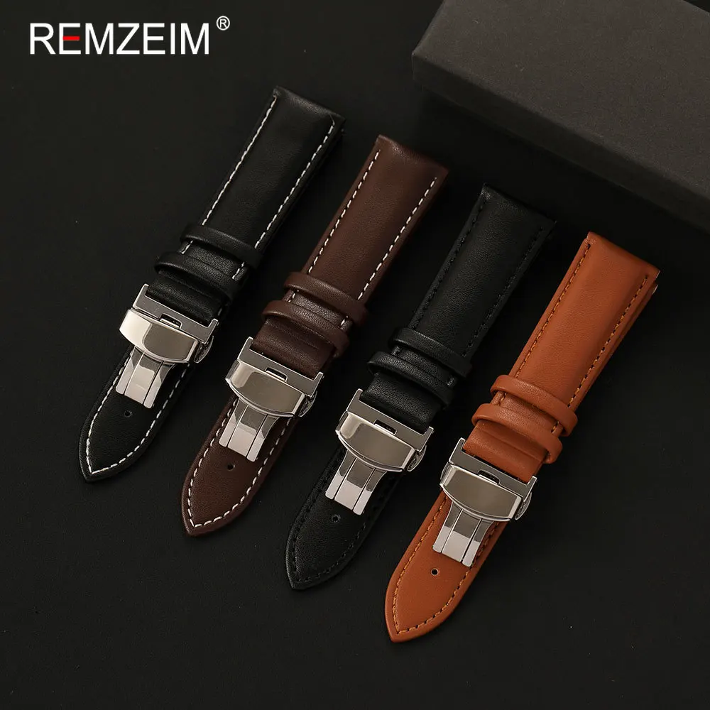 Uhrenarmband mit Schmetterlingsverschluss für Herren, 18 mm, 20 mm, 22 mm, 24 mm, PU-Leder, universelles Ersatz-Armband für Armbanduhren