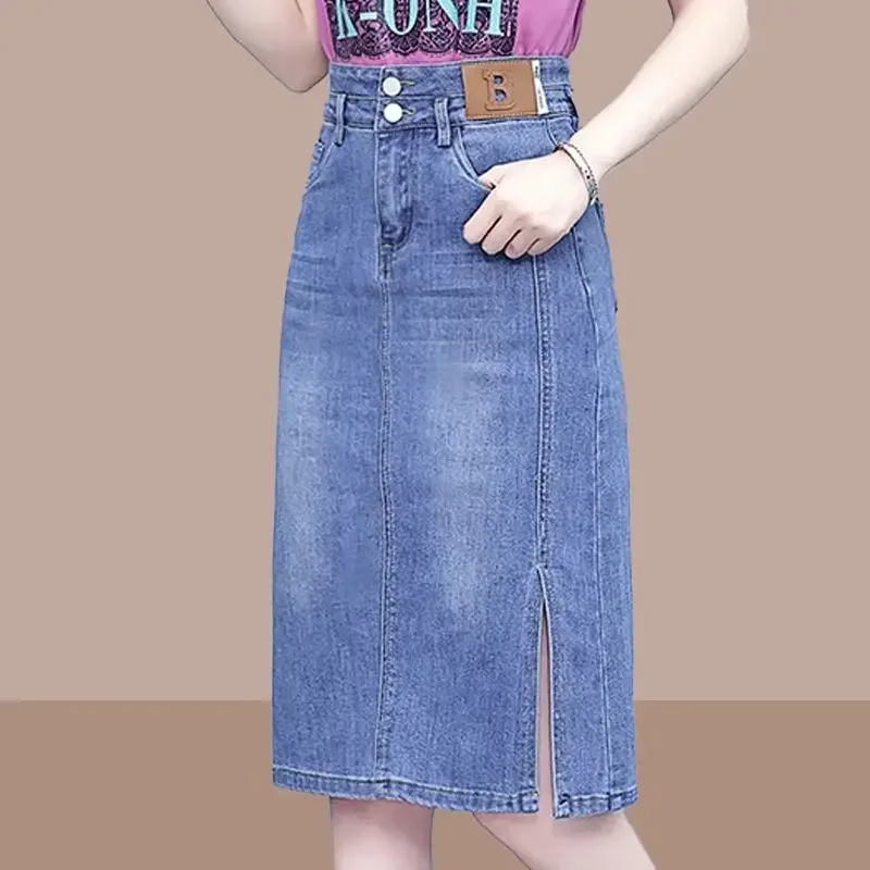 

Midi High Waist Woman Denim Skirt Summer 2025 Stylish Y2k Vintage Trend Clothing Modest Streetwear A Line Jeans Skirts for Women
