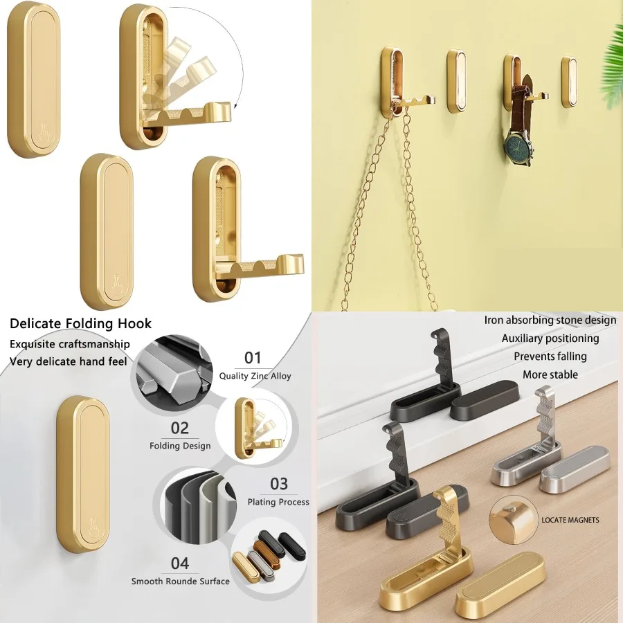 

4 шт. складные крючки для одежды, сверхмощные настенные крючки из цинкового сплава, складные золотые настенные крючки для подвешивания пальто, шарфов, шапок, банный халат
