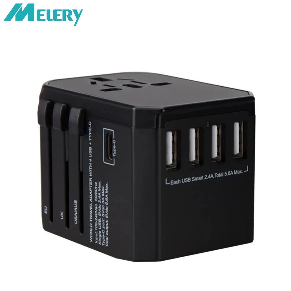 

Дорожный адаптер Melery, международный адаптер, настенное зарядное устройство USB TypeC для iPhone iPad Android — совместимость с США, ЕС, Великобритании, Австралии