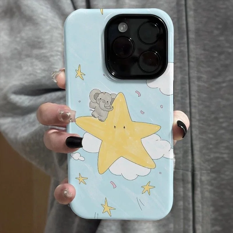 

Ins Yellow Star Cartoon Elephant Case for IPHONE 17 16ProMax 15 14 13 12 11 PRO Plus Acrylic TPU Two in One Magnetic Phone Cases