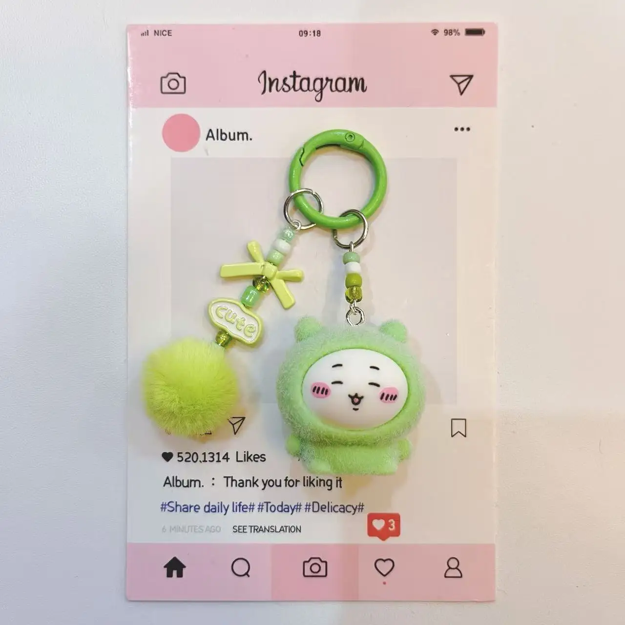 yiji Flocked Cartoon Keychain Cute Momonga Hachiware Usagi Charm Phone Strap Bag Pendant Gift for Girls Kids view 5