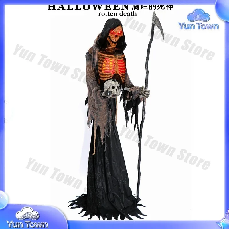 Halloween Cross-border Large Reaper Ornament Outdoor Electric Induction Rotten Reaper with Sickle