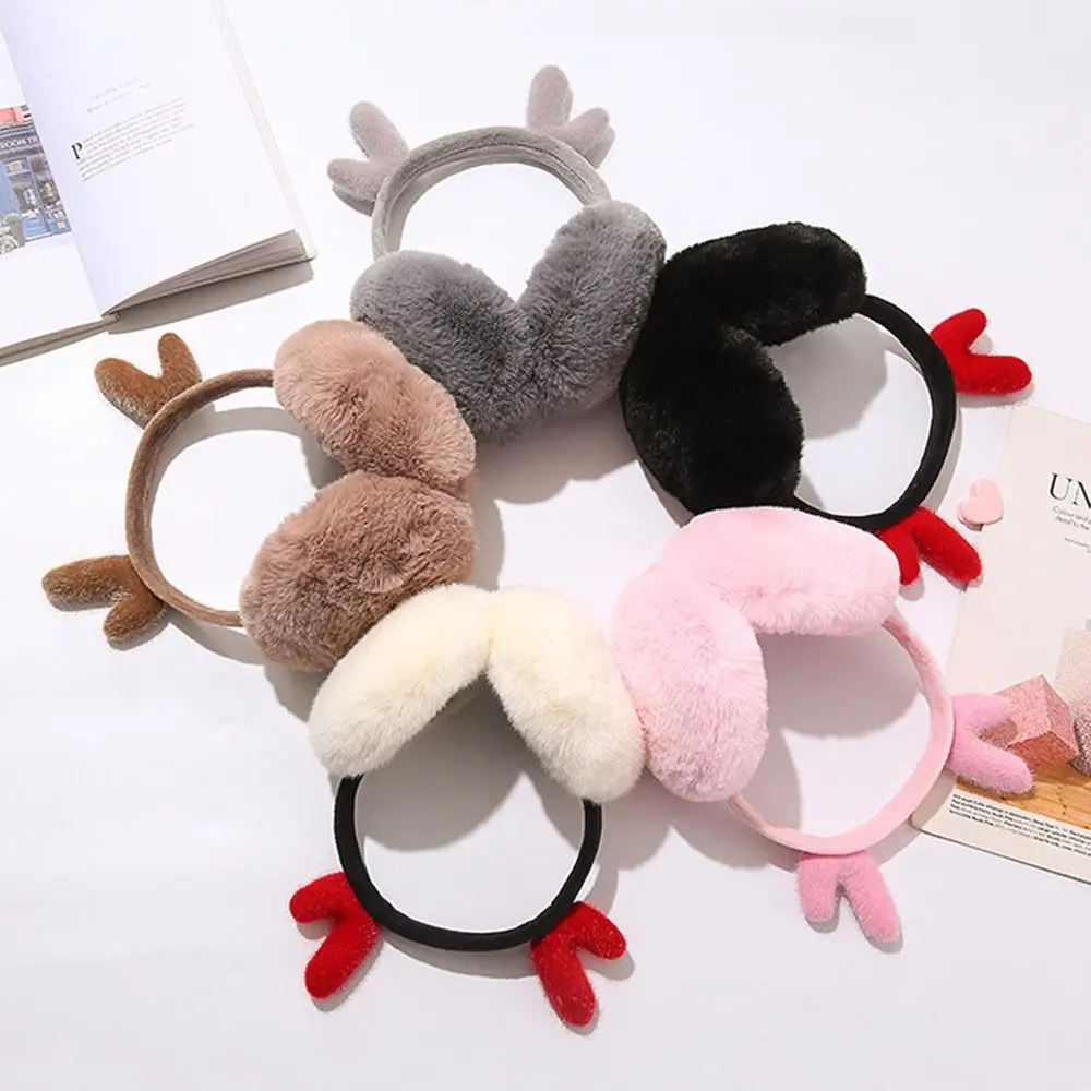 Winter Warm Plush Earmuffs Foldable Fluffy Earflaps Casual Cute Antlers Ear Warmer for Men Women