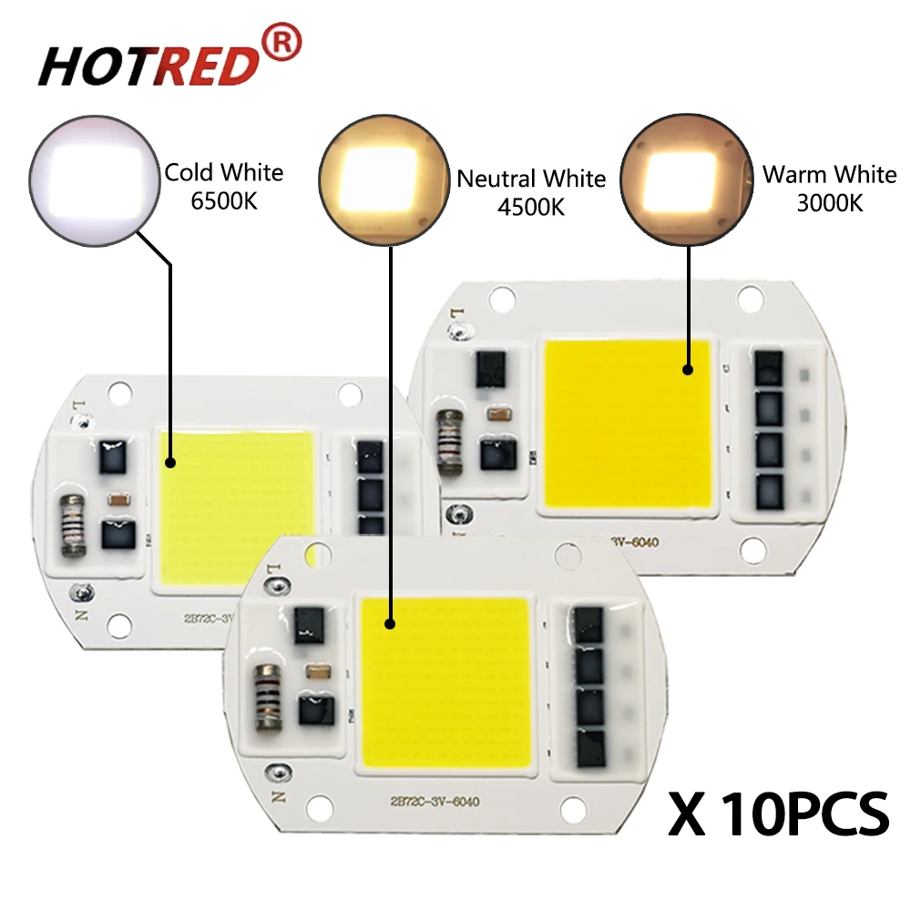 

10 шт. 50 Вт AC220V COB LED Smart IC чип лампа матричный диод теплый холодный нейтральный белый шариковый светильник без драйвера прожектор аксессуары
