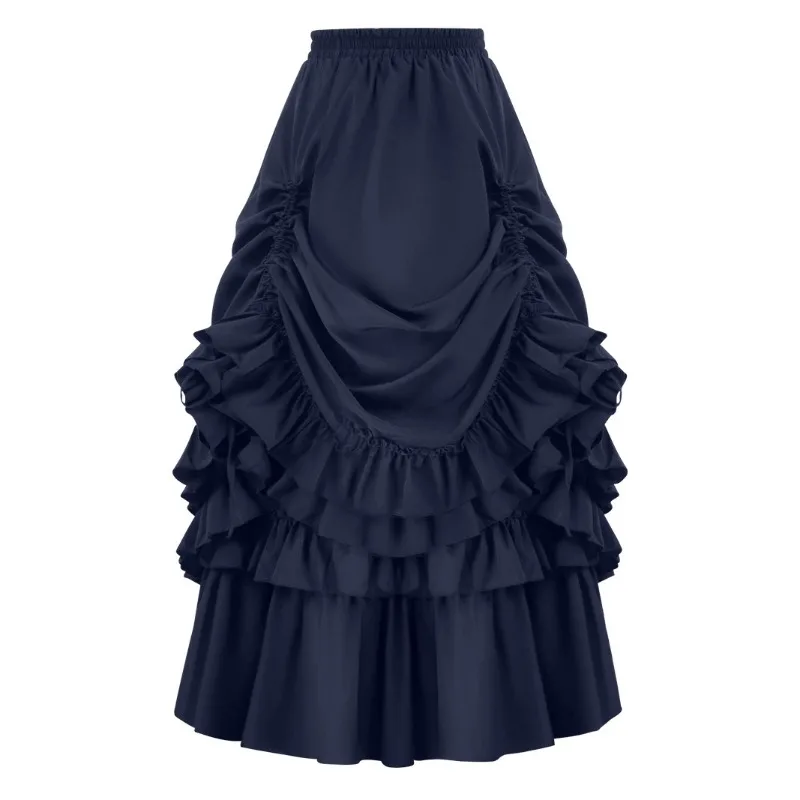 

2025 New Retro Streetwear Women's Steampunk Cake Skirt Rock Dark Gothic Cinched Tie Vintage Victorian Party Female Pleats Skirts