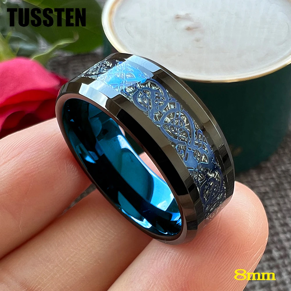 

TUSSTEN 8MM Dragon Ring Tungsten Wedding Band For Men Women Beveled Polished Edges Classic Jewelry