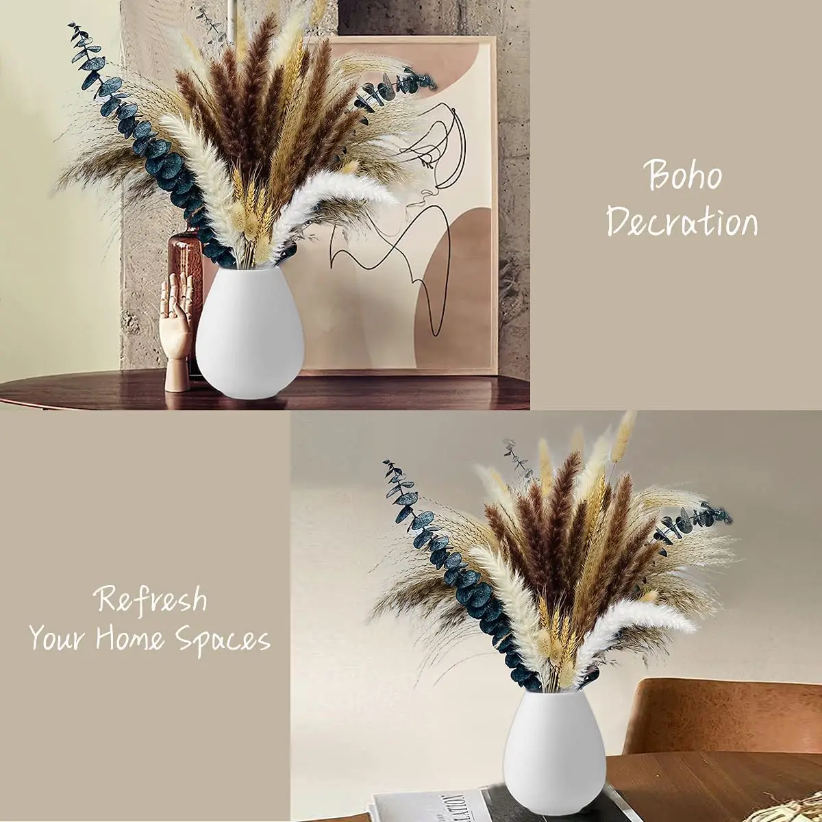 60pcs Pampas Grass Bouquet Natural Dried Flower Bunny Tails Eucalyptus Mixes Boho Decration Trockenblumen Droogbloemen Phragmite