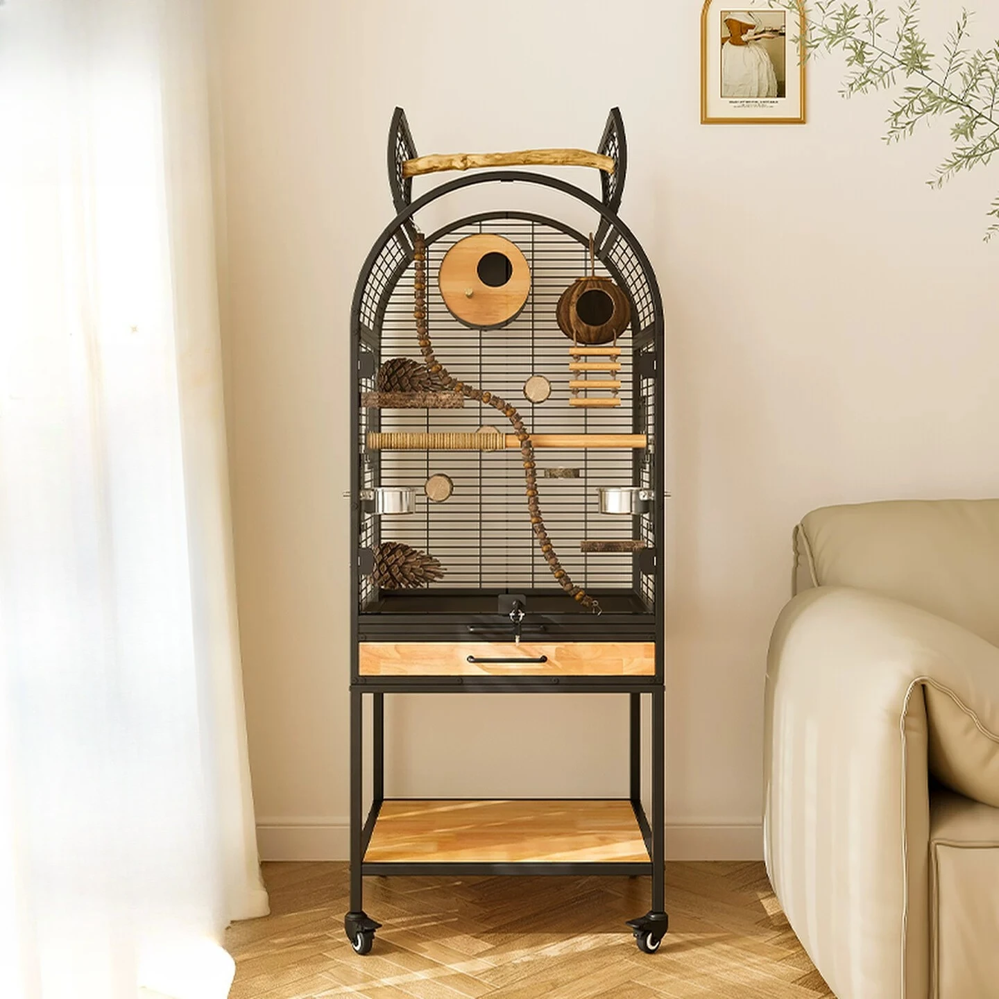 Baroque Garden Deluxe Bird Cage/Parrot Cage, Large Household Solid Wood Splash-proof New Bird Villa