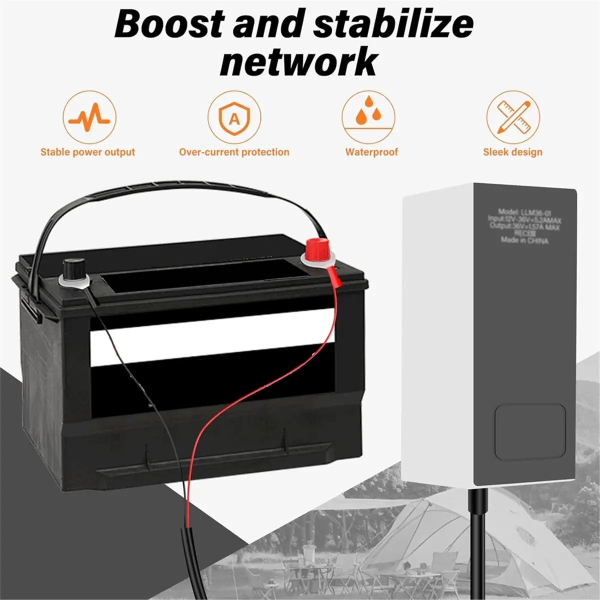 محول محول بطارية السيارة لميني، مدخل 12-24 فولت إلى مخرج ثابت 36 فولت مع كابل تيار مستمر 10 أقدام محول طاقة تيار مستمر #3