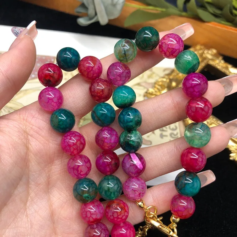 

Spring and Summer New Temperament Versatile Jewelry Retro Style Color Dragon Pattern Agate Beaded Necklace Bracelet Classic Suit