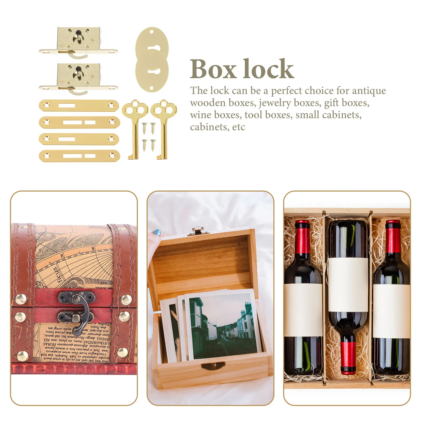

2 Sets Zinc Alloy Locks For Wooden Box Diy Cabinet Padlock Latch Sturdy Decorative Box Hardware Vintage Keyed Lock Wood