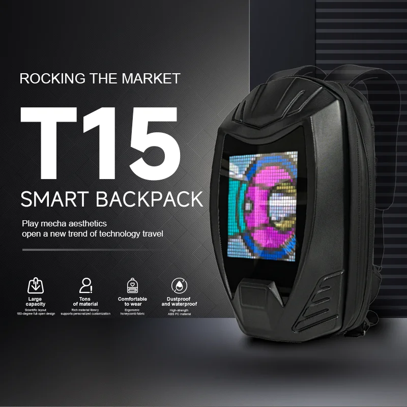 

LED Backpack T15 Waterproof Luminous Laptop Bag Trendy Female Motorcycle Shoulder Bag for Students Schoolbag Travel bag mochila