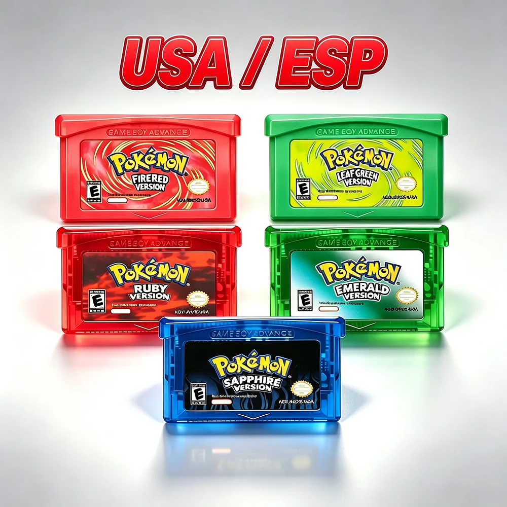 Игровой картридж серии Pokemon для GBA: Fire Red, Leaf Green, Emerald, Ruby, Sapphire, версия для США (ESP) для GBA SP, NDS, испанская версия.