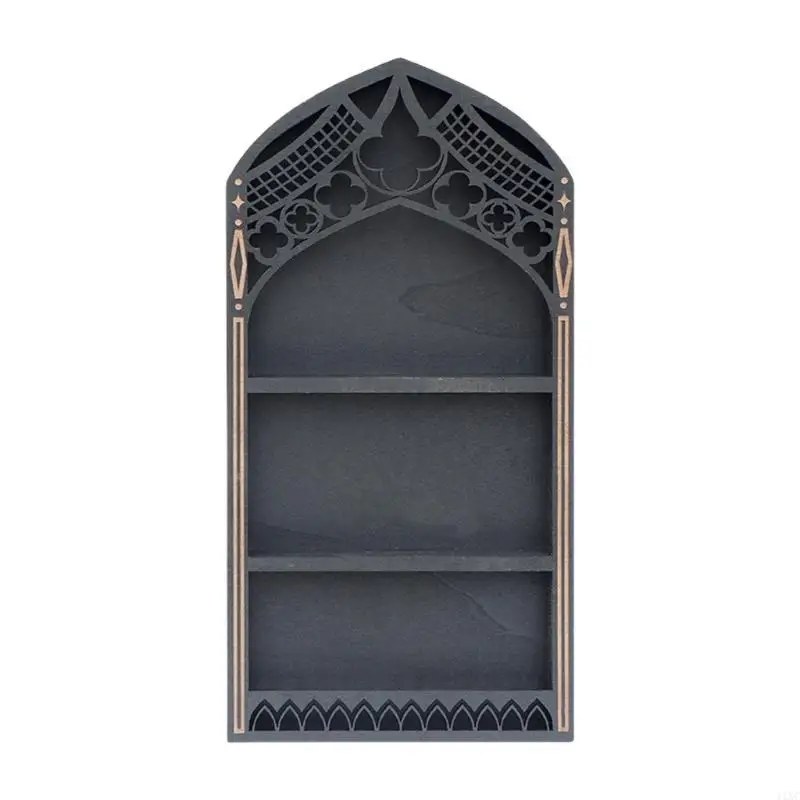 Gothic Wooden Shelf For Organizing Household Crystal Mineral Agates Items Stone Holders For Boutique Store 