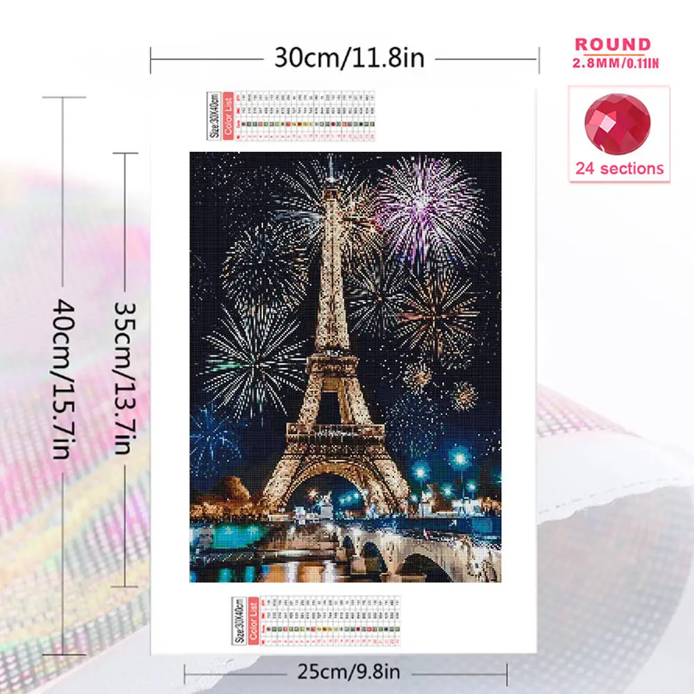 1PC frameless  DIY Diamond Embroidery Eiffel Tower Full Square Round Diamond Mosaic Fireworks Landscape Painting Handmade Hobby